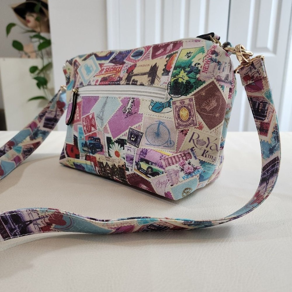 Postage Stamp Design Purse Crossbody Bag